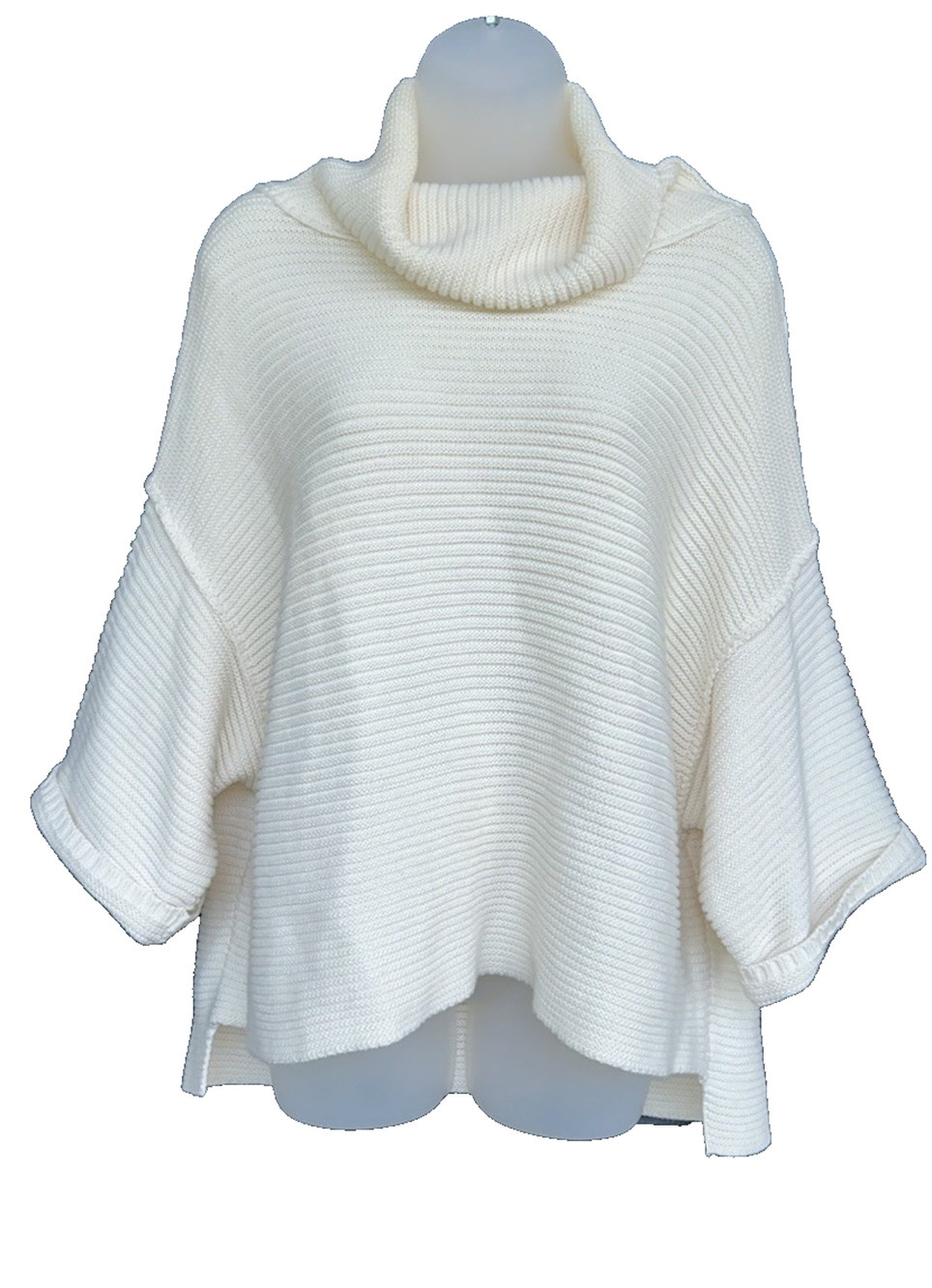 Free People Cream Oversized Slouchy Knit Sweater Cowl Neck Size Small